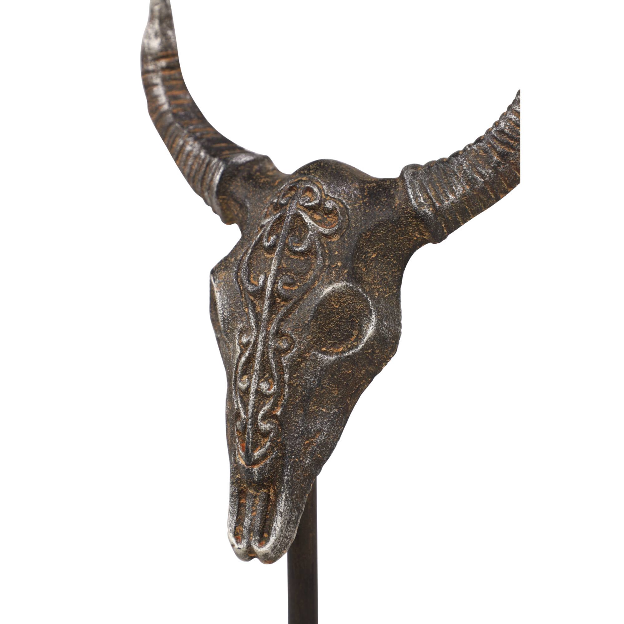 Set of 3 Grey Metal Eclectic Bull Sculpture, 15", 12", 10"